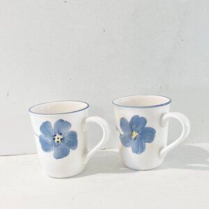 Set Of 2 Coffee Mugs Blue Flower Hand Painted? Vintage